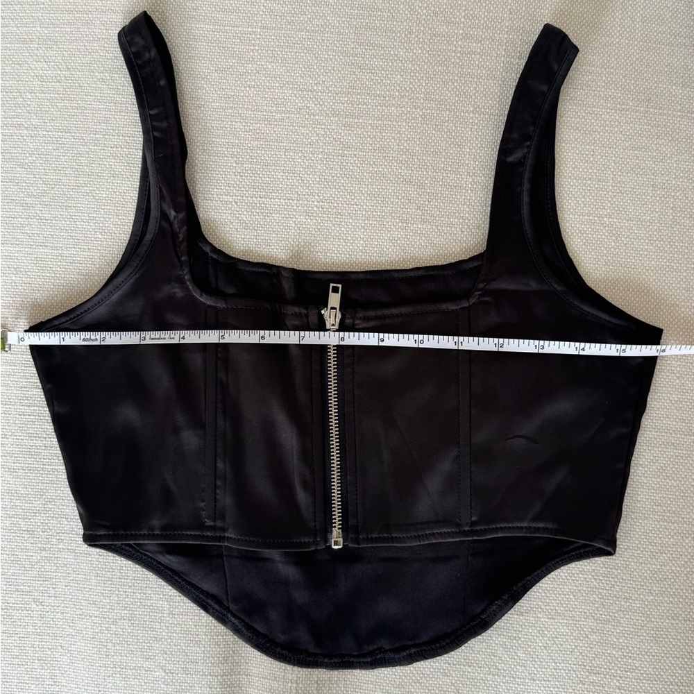 Misguided Black Satin Corset Crop Top with Zip Back (Sz 4) - Picture 4 of 5